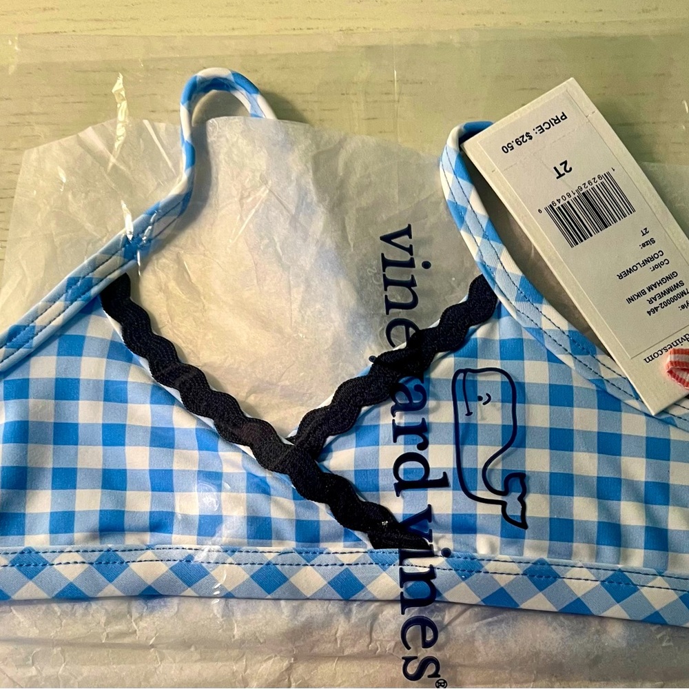 Vineyard Vines Cornflower Bikini Top; Size 2T. New in packaging with tags.